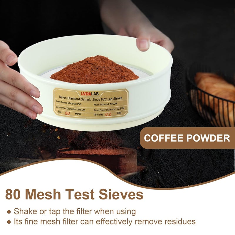 LVDALAB PVC Nylon Lab Sieve 80 Mesh(0.2mm), 7.9Inch(20cm) Diameter Sample Sifter Strainer for Industrial Lab Home - Image 3